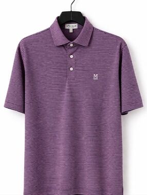 Peter Millar Men's Medium Summer Comfort Polo Shirt  Striped Golf Blue Pink